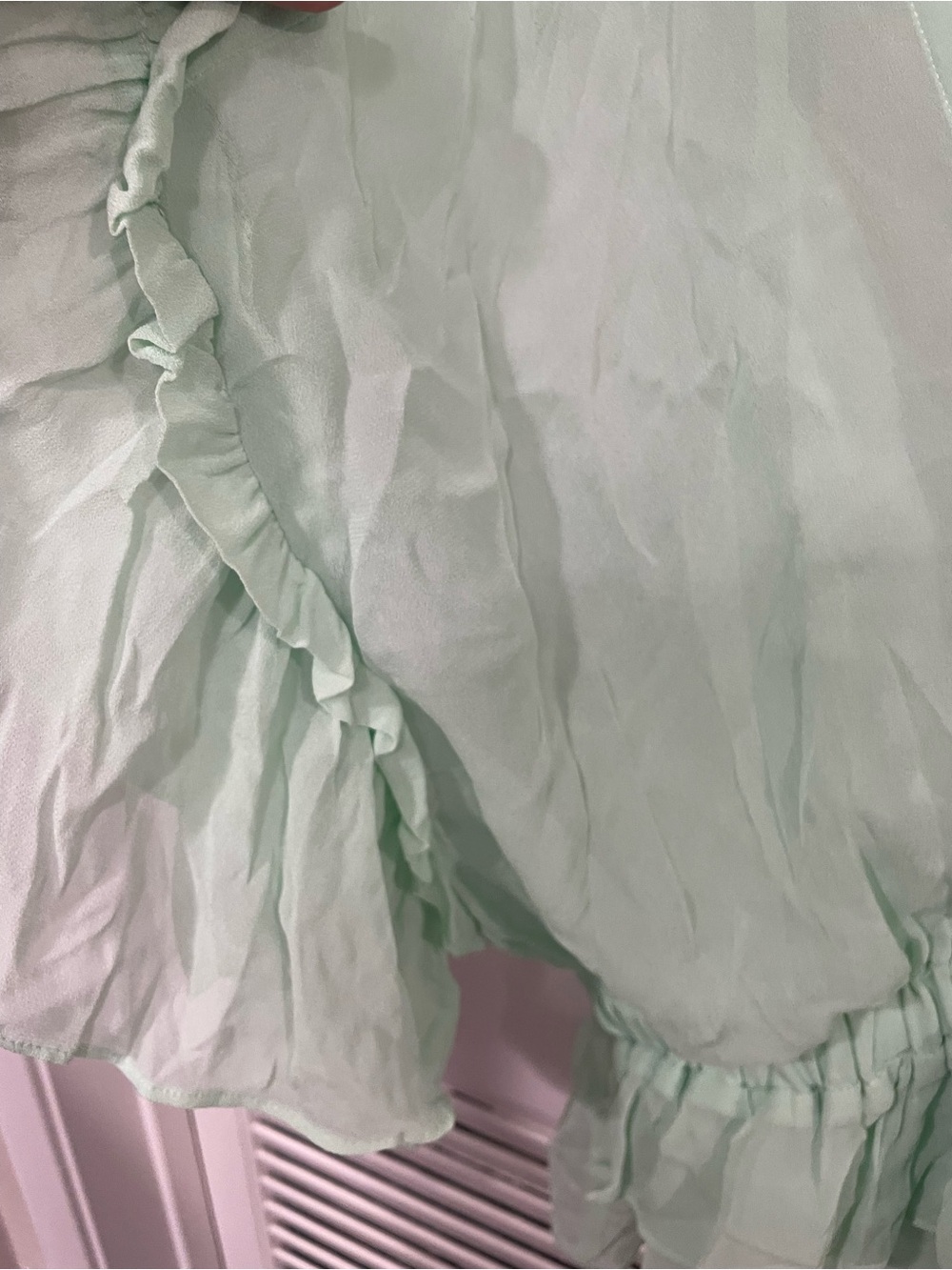 The Kooples Sheer Ruffle V-Neck Blouse in Mint Green size 3(fr large) - Picture 7 of 10